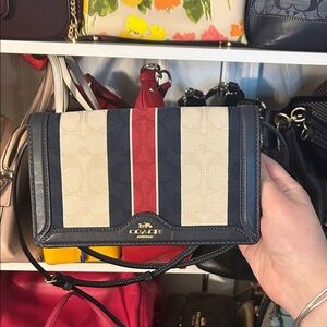 Coach Anna Foldover Crossbody Beige, Navy, Red, Signature Jacquard — NWOT